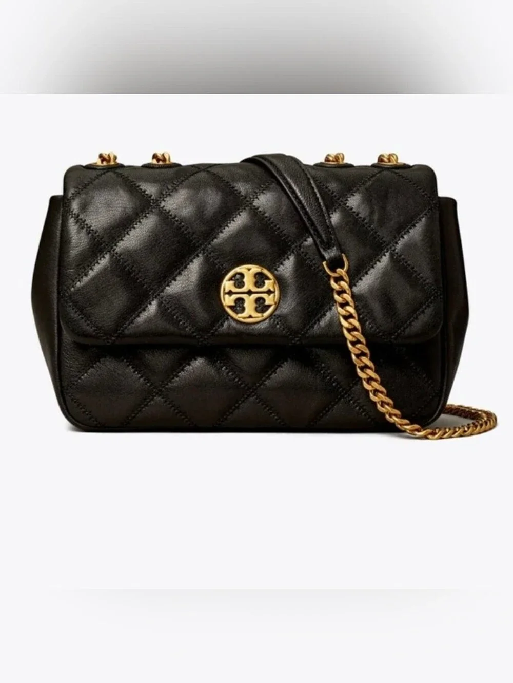 Tory Burch Willa Small Shoulder Bag Black Diamond Quilted Leather NWT